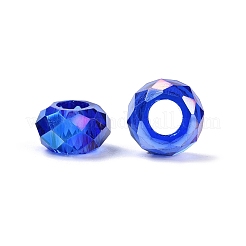 透明ガラス欧州ビーズ  大穴ビーズ  ABカラーメッキ  多面カット  ロンデル  ブルー  13~14x7.5~8mm  穴：5.5~6mm&nbsp;GPDL-N005-D14mm-A14