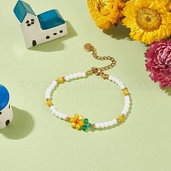 ガラス編みフラワーオブライフリンクブレスレット、天然パールビーズブレスレット、女性用  カラフル  7-1/4インチ（18.4cm）&nbsp;BJEW-TA00173