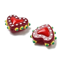 ベーキングペイント ガラス でこぼこビーズ ハート  エナメル  暗赤色  16~17x18x7mm  穴：1.2mm&nbsp;LAMP-V001-07G