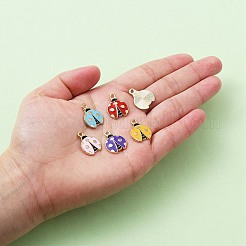 10本5色合金エナメルペンダント  ライトゴールド  てんとう虫のチャーム  ミックスカラー  23x19.5x2mm  穴：1.6mm  2個/カラー&nbsp;ENAM-YW0003-62