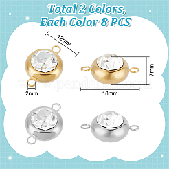 16Pcs 2 Colors 304 Stainless Steel Pave Clear Cubic Zirconia Connector Charms&nbsp;STAS-UN0056-06