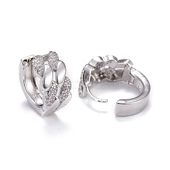 Brass Micro Pave Clear Cubic Zirconia Huggie Hoop Earrings&nbsp;EJEW-K083-38P