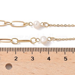 304ステンレススチールとガラスパールのオーバルリンクチェーンネックレス（女性用）  イオンプレーティング（ip）  ゴールドカラー  15.75インチ（40cm）&nbsp;NJEW-A045-04G-1