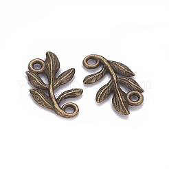 金属合金リンクコネクター  カドミウムフリー＆鉛フリー  葉  アンティークブロンズ  15x9x1mm  穴：2mm&nbsp;X-PALLOY-A15392-AB