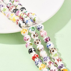 Mixed Styles Floral Printed Porcelain Beads Strands&nbsp;PORC-M004-02M