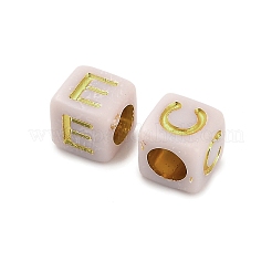 不透明なアクリルビーズ  文字付きのキューブ  ゴールドライン入り  貝殻色  6x6x9mm  穴：3mm  約3125個/500g&nbsp;OACR-H046-01E