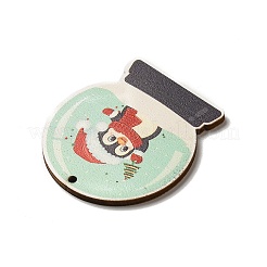 片面プリントの木製ペンダント  クリスマスクリスタルボールチャーム  他人  50x44x2.6mm  穴：2mm&nbsp;WOOD-H102-02B