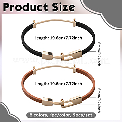 女性用PUレザーバングル2個、2色  亜鉛合金パーツと  ミックスカラー  7-3/4x1/4インチ（19.6x0.6cm）  1pc /カラー&nbsp;BJEW-GO0002-09