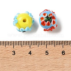 手作りランプワークビーズ  花の丸  ミックスカラー  11.5~12x10.5~11mm  穴：1.4mm&nbsp;LAMP-F047-02