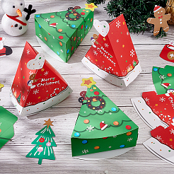 クリスマステーマの折りたたみ式三角形厚紙箱20個（2色）  クリスマスパーティーギフトラッピング用キャンディーギフトボックス  クリスマステーマの模様  ミックスカラー  完成品：12.5x6x14.5cm  10個/カラー&nbsp;CON-BC0006-96