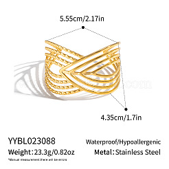 ヴィンテージ風304ステンレススチール製クロスデザインオープンカフバングル（女性用）  18KGP本金メッキ  内径：2.19インチ（5.55cm）&nbsp;PH5824