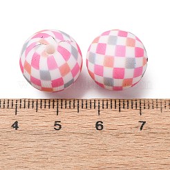 食品グレードの環境に優しいプリントシリコンビーズ  ラウンド  焦点ビーズ  カラフル  タータン  15mm  穴：2mm&nbsp;SIL-A013-01A-21