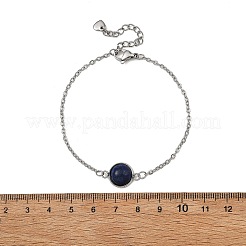半円形の天然宝石ビーズリンクブレスレット  女性用304ステンレススチール製ケーブルブレスレット  7.28インチ（18.5cm）&nbsp;BJEW-JB14120