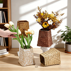 4Pcs 4 Colors Straw Wickerwork Flower Baskets&nbsp;AJEW-WA0004-20