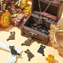 20 個 2 スタイルのハロウィーン彫刻木製ペンダント  猫のチャーム  ブラック  30.5x23.5x2mm  穴：1.6mm  10個/スタイル&nbsp;WOOD-CJ0001-73