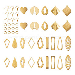 DIY ジオメトリック イヤリング メイキング キット  菱形、ティアドロップ、稲妻、葉、ハートの真鍮ペンダント、イヤリングフック、丸カンを含む  ゴールドカラー  146個/箱&nbsp;DIY-TA0004-67