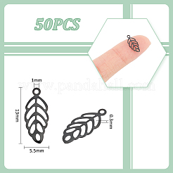 304ステンレススチールチャーム50個  葉  電気泳動黒  13x5.5x0.3mm  穴：1mm&nbsp;STAS-UN0053-25EB