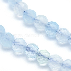 天然石アクアマリンビーズ連売り  グレードAAA  多面カット  ラウンド  4~4.5mm  穴：0.7mm  88~104個/連  15.15インチ（38.5cm）&nbsp;G-D0003-E85-4MM