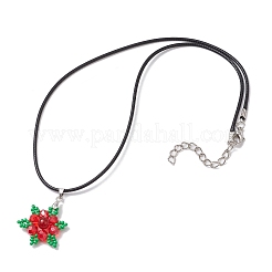Natural Carnelian(Dyed & Heated) & Glass Snowflake Pendant Necklaces&nbsp;NJEW-JN05054-01