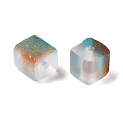 金色のグリッターパウダー入りフロストガラスビーズ  ツートン  キューブ  ミディアムターコイズ  8x8x8mm  穴：1.5mm  約：834個/ 1000 G&nbsp;DGLA-NH001-8mm-01F