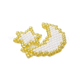 シードビーズ ビーズチャーム  星と月のペンダント  ライトカーキ  30x31x2mm  穴：1mm&nbsp;PALLOY-MZ00270