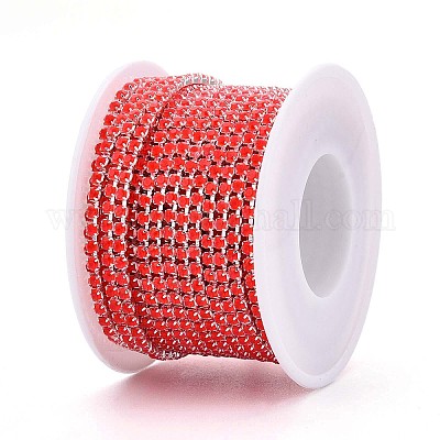 鉄ラインストーンカップチェーン  スプールで  銀  レッドオレンジ  2~2.5x2~2.5x2~2.5mm  約30.00フィート（9.14m）/ロール&nbsp;CH-T006-01A-06-1