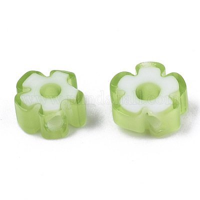 ガラスビーズ  花  薄緑  5~7x5~7x2~3mm  穴：1mm&nbsp;GLAA-T019-02-C01-1