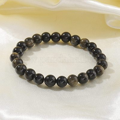 Natural Golden Sheen Obsidian Bead Stretch Bracelets&nbsp;BJEW-K212-B-020-1