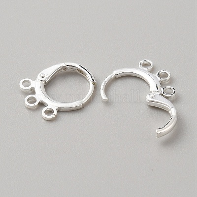 真鍮製フレンチフックピアスパーツ  カン付き  銀  14.5x11.5x1.8mm  穴：1.6mm  ピン：0.8mm&nbsp;KK-CJC0006-03S-1