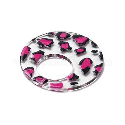 アクリルパーツ  フラットラウンド  ヒョウ  カラフル  40.5x2.5mm  穴：1.6mm&nbsp;OACR-I016-09C-1