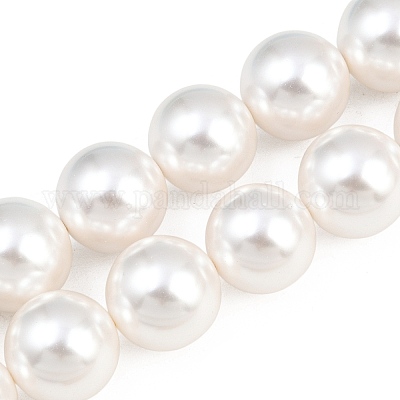 シェルパールビーズ連売り  ラウンド  ホワイト  20mm  穴：1.2mm  約20個/連&nbsp;BSHE-H001-06-1
