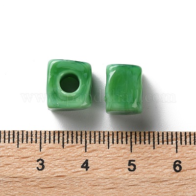 手作りランプワークビーズ  正方形  グリーン  9.5~11.5x10~12x8~8.5mm  穴：3.5~4mm&nbsp;LAMP-Q003-01C-1