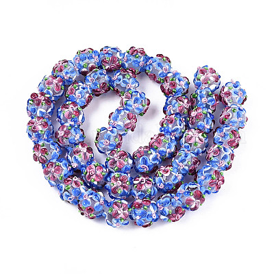 手作りランプワークビーズ連売り  バンピー  花の丸  藤紫色  11.5~13x11~12mm  穴：1.6~1.8mm  約45個/連  17.68~19.65''（44.9~49.9センチメートル）&nbsp;LAMP-N021-015A-14-1