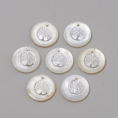 淡水シェルペンダント  フラットラウンド＆ツリー  プラチナ  16x3.5~4mm  穴：1.2mm&nbsp;SHEL-Q010-011P-1
