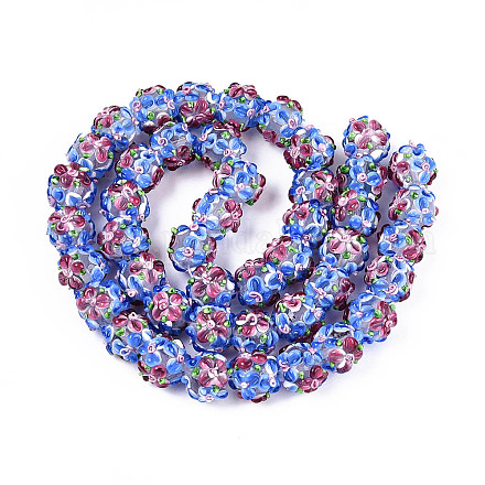 手作りランプワークビーズ連売り  バンピー  花の丸  藤紫色  11.5~13x11~12mm  穴：1.6~1.8mm  約45個/連  17.68~19.65''（44.9~49.9センチメートル）&nbsp;LAMP-N021-015A-14-1