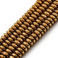非磁性合成ヘマタイトビーズ連売り  ロンデル  黄金メッキ  6x3mm  穴：1mm&nbsp;G-E001-14