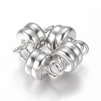 コラム真鍮製ループ付きマグネットクラスプ  鉛フリー＆ニッケルフリー＆カドミウムフリー  プラチナ  11x6mm  穴：2mm&nbsp;KK-M064-P-NR