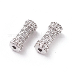 真鍮マイクロペーブクリアキュービックジルコニアビーズ  チューブ  プラチナ  14x6mm  穴：1mm