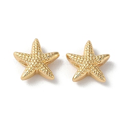 Rack Plating Brass Beads, Cadmium Free & Nickel Free & Lead Free, Starfish, Real 18K Gold Plated, 10x10x3.5mm, Hole: 1.4mm