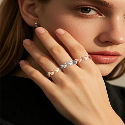 3Pcs 3 Colors Leaf 201 Stainless Steel Finger Rings&nbsp;RJEW-LP0005-22