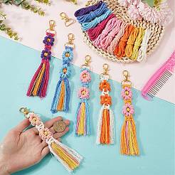DIY Handmade Woven Cotton Flower Keychain Making Kits&nbsp;DIY-SC0028-13C