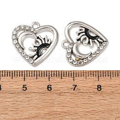 合金エナメルチャーム  ラインストーン付き  月のチャーム付きハート  プラチナ  20x20x2mm  穴：1.6mm&nbsp;FIND-K030-17A-P