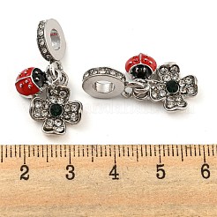 ラックメッキ合金エナメルテントウムシヨーロッパのダングルチャーム  大穴ペンダント  プラチナ  ラインストーン付き  カドミウムフリー＆ニッケルフリー＆鉛フリー  花  27mm  穴：4.8mm  バグ：11x7x3.5mm  花：15x12x3mm&nbsp;FIND-B034-03P-01