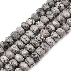 天然な地図の石のビードの繊維  ロンデル  多面カット  8~8.5x5~6mm  穴：1mm  約68~76個/連  14.96~15.35''（38~39センチメートル）&nbsp;G-C259-A35-5x8mm