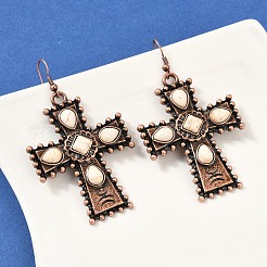 女性用合金合成ターコイズダングルイヤリング  クロス  赤銅鉱  72x41mm&nbsp;EJEW-U053-13R