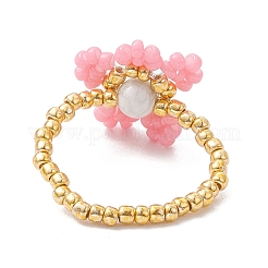 Round Seed Beads with Gemstone Beads Rings&nbsp;RJEW-MZ00015-02
