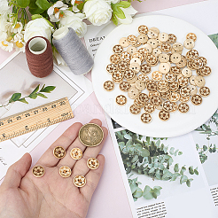 100穴ココナッツボタン2個  花付きフラットラウンド  小麦  12.5x2.5mm  穴：1.8mm&nbsp;BUTT-CY0001-31