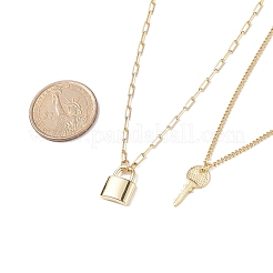 2Pcs 2 Style Brass Padlock & Key Pendant Necklace Set&nbsp;NJEW-JN04060