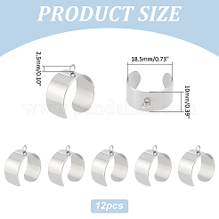 304ステンレススチール製オープンカフリング部品12個  ループリングベース  ステンレス鋼色  穴：2.5mm  usサイズ8 1/2(18.5mm)&nbsp;STAS-UN0058-26
