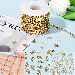 10M Ion Plating(IP) 304 Stainless Steel Paperclip Chains wih 50Pcs Open Jump Rings with 20Pcs  Lobster Claw Clasps&nbsp;FIND-SC0012-55